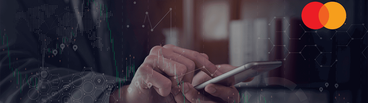 Business hand holding a smartphone with digital elements, symbolizing technology and innovation.