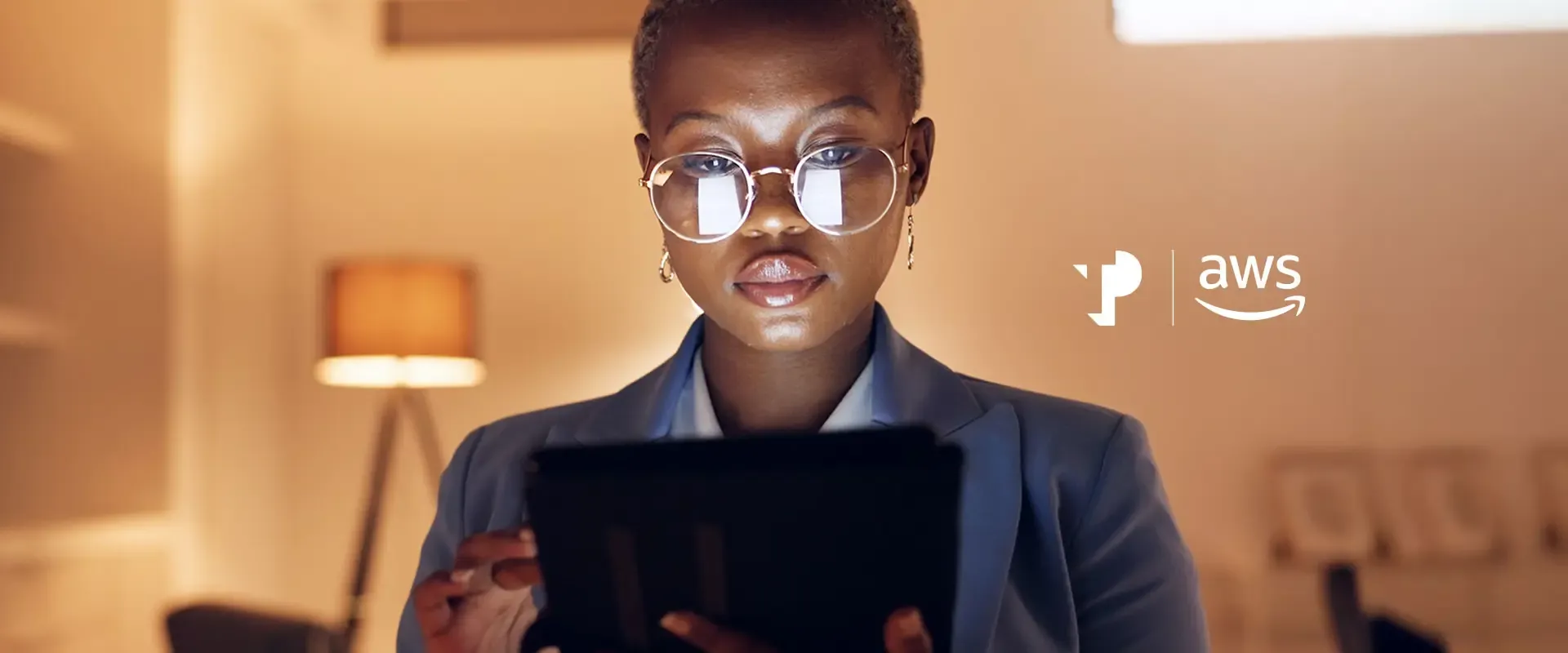 Business woman looking at tablet