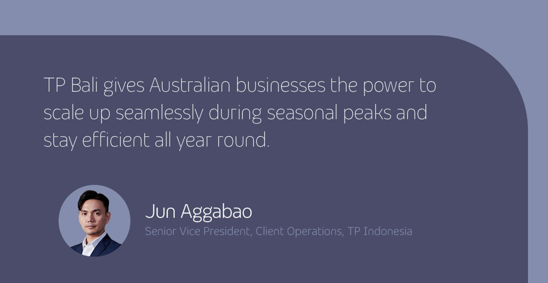 Jun Aggabao highlights how TP Bali blends AI efficiency with a warm Australian customer experience.