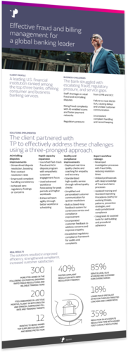Mockup of TP’s fraud and billing management for a global banking leader Case Study