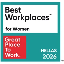 Best Workplaces for Women award badge from GPTW for TP in Greece, 2026.
