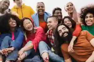 Group of diverse people having fun outdoors