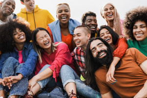 Group of diverse people having fun outdoors