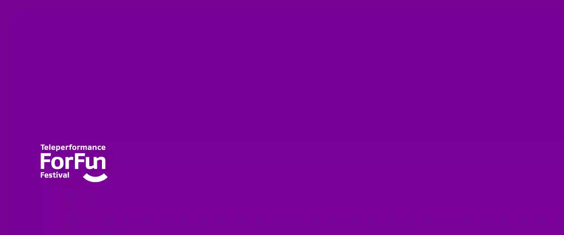 Purple background with the white logo of Teleperformance ForFun Festival positioned in the lower left corner.