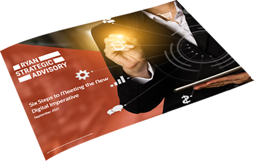 A Ryan Strategic Advisory white paper cover depicting a person selecting 3D icons on the screen