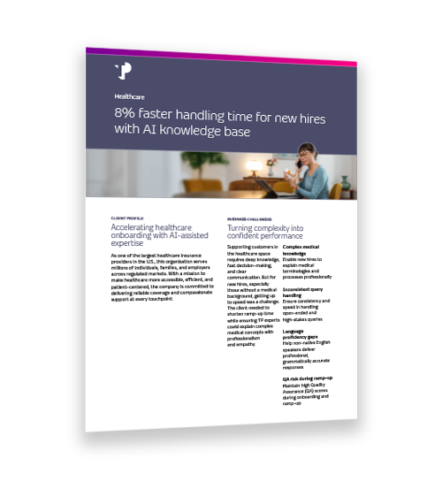 TP healthcare case study showing 8% faster handling time using an AI knowledge base.