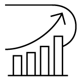 Icon of an upward arrow above a bar graph indicating growth or progress. Icon of an upward arrow above a bar graph indicating growth or progress.
