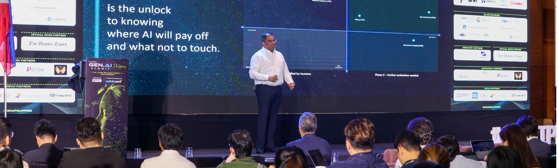 TP in the Philippines Vice President for AI, Vishnu Raj, talking on stage at the recent GenAI Summit Philippines 2026