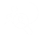 White customer magnifying glass icon