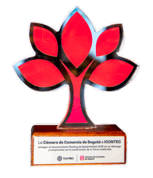 ICONTEC award badge representing TP in Colombia as Leader in Sustainability 