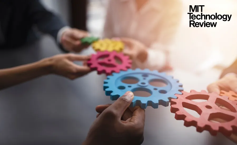 Business professionals aligning gears to represent operational excellence and process optimization.