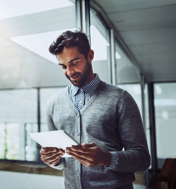 Business man working on his tablet