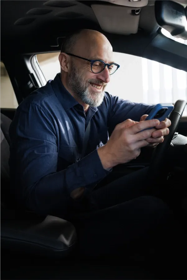 Field service professional responding to a service call from his vehicle.