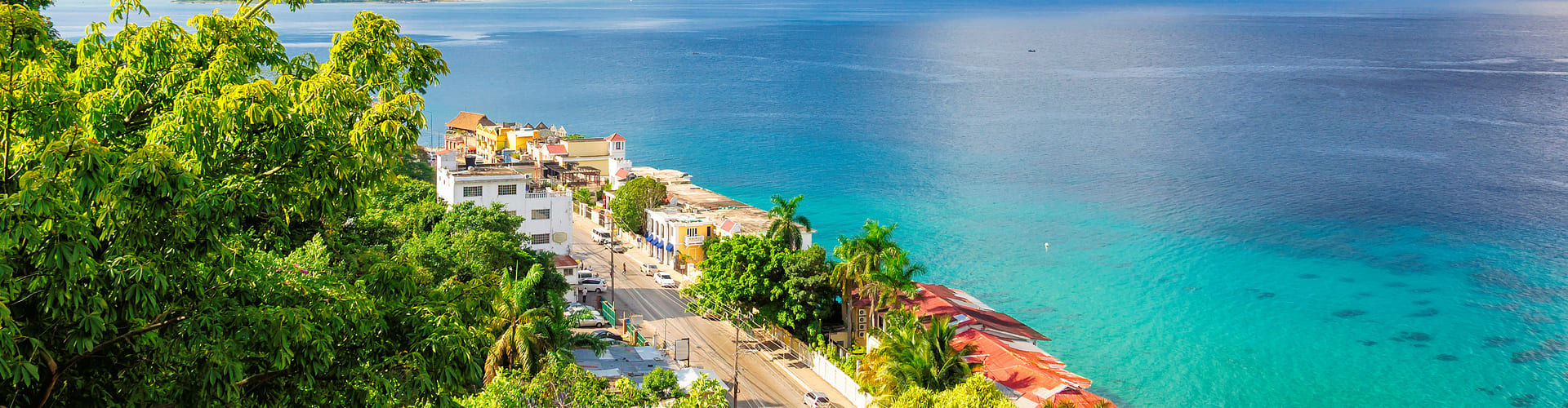 Aerial view of a coastal town in Jamaica