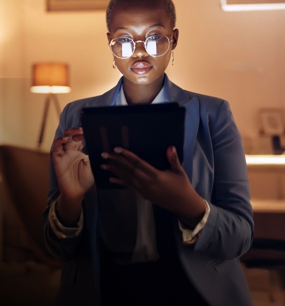 Business woman holding tablet