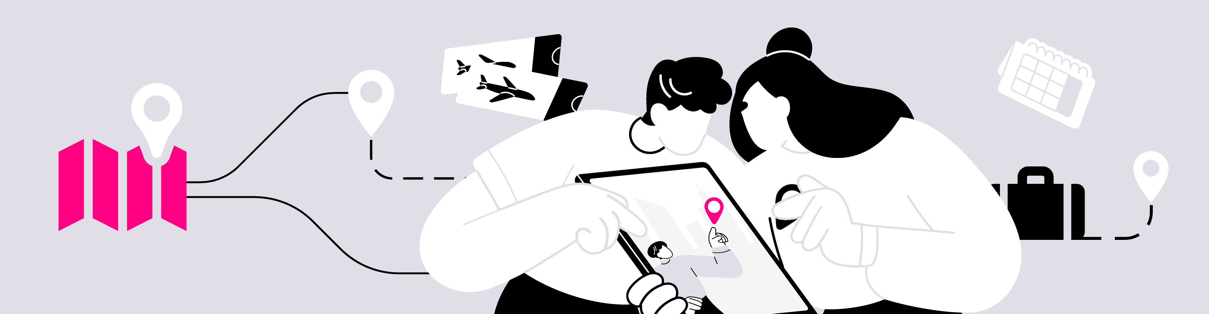 Animated characters planning a trip